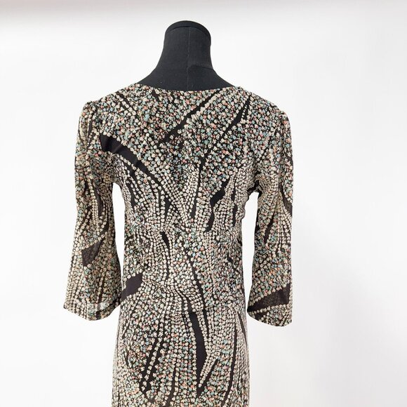 BROWN MESH PRINTED FLORAL DRESS SIZE MEDIUM - Picture 3 of 6